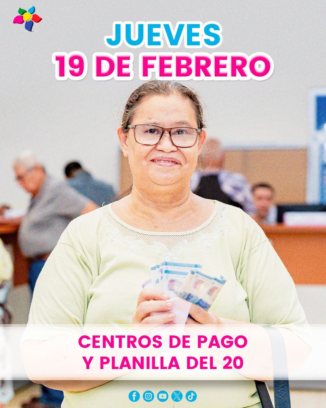 Pago de pensiones en Centros de Pago y planilla del 20.