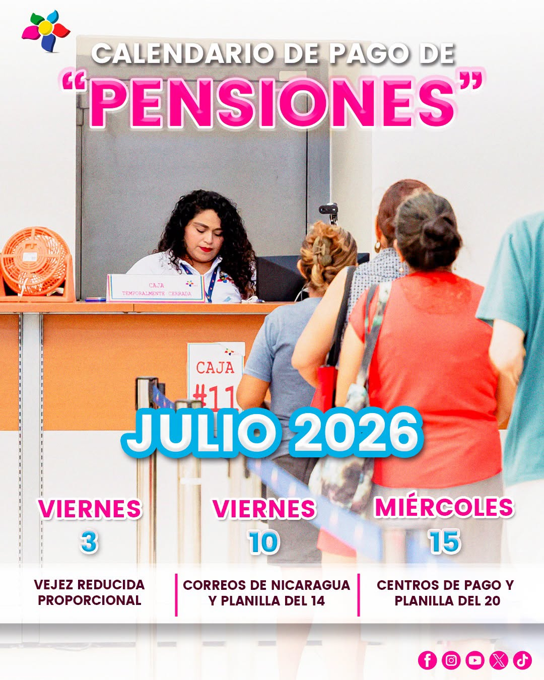 Calendario de pago de pensiones correspondiente al mes de julio 2026